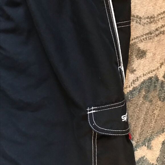 Speedo Mens Swimsuit Board Shorts size XL Black Elastic Drawstring Pockets - Picture 2 of 5